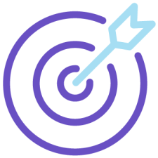 Purple icon showing a round target with a light blue arrow in the middle